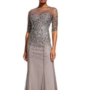 Adrianna Papell Beaded Illusion Crew Neck Short Sleeve Gown